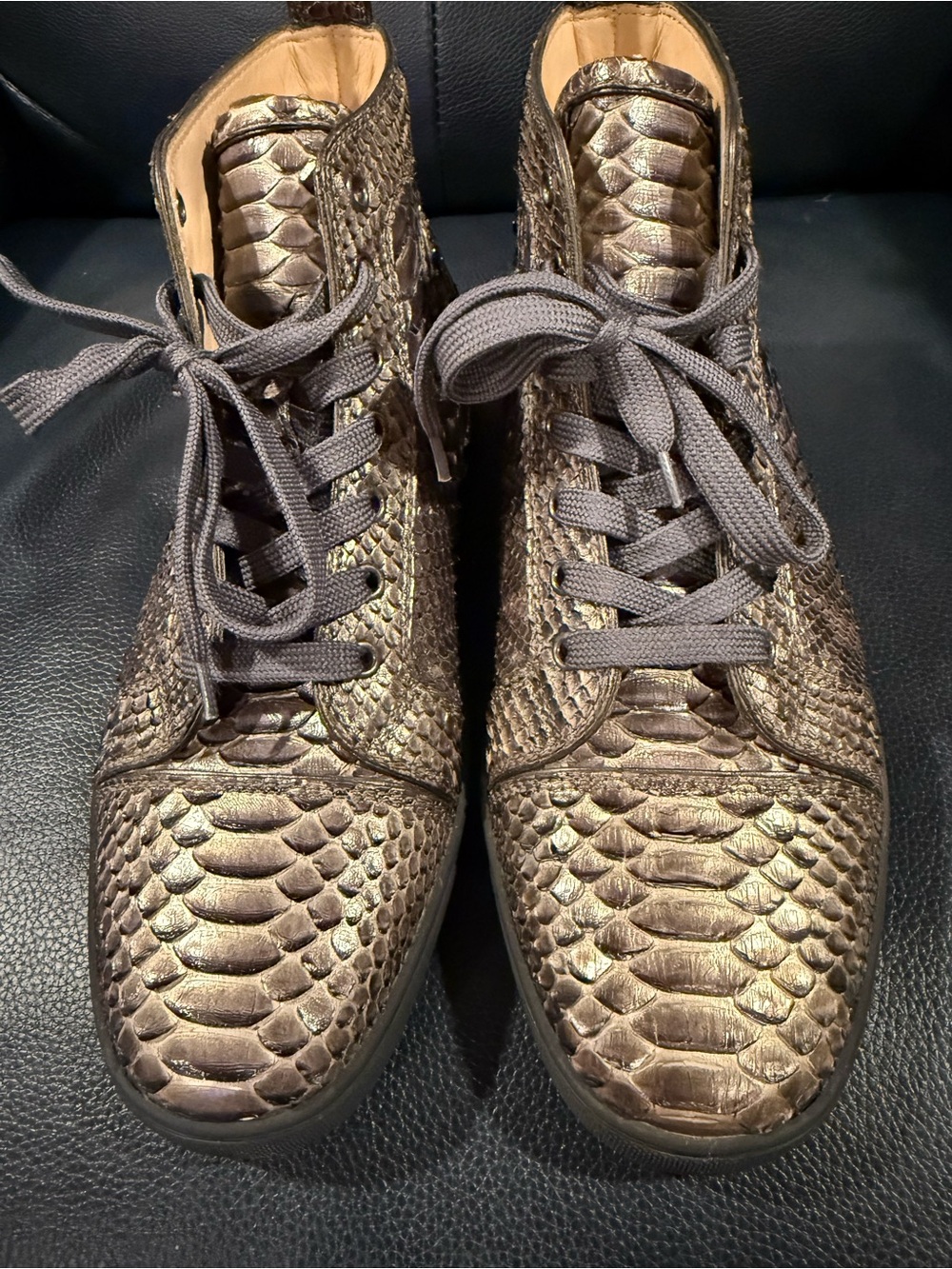 Christian Louboutin Metallic Snake-Embossed High-Top Sneakers size 43 EU EUC!